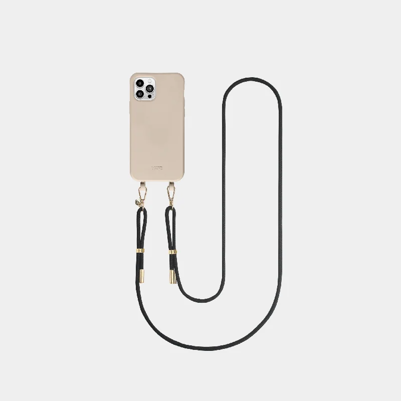 Beige Phone Case + Black Crossbody Strap