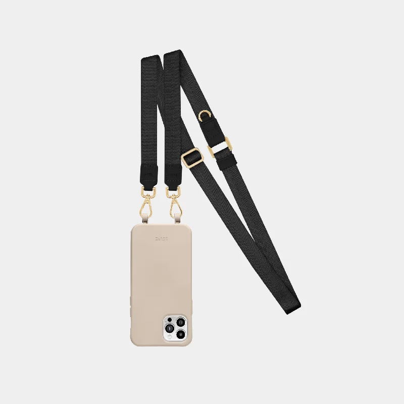 Beige Phone Case + Black Crossbody Lanyard