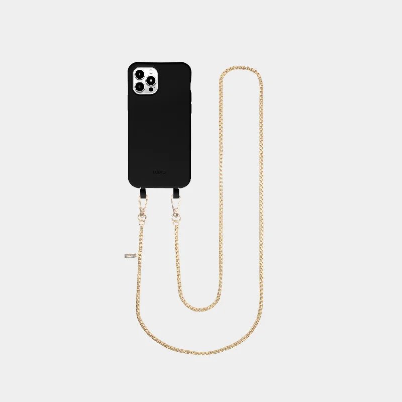 Black Phone Case + Gold-Plated Crossbody Chain