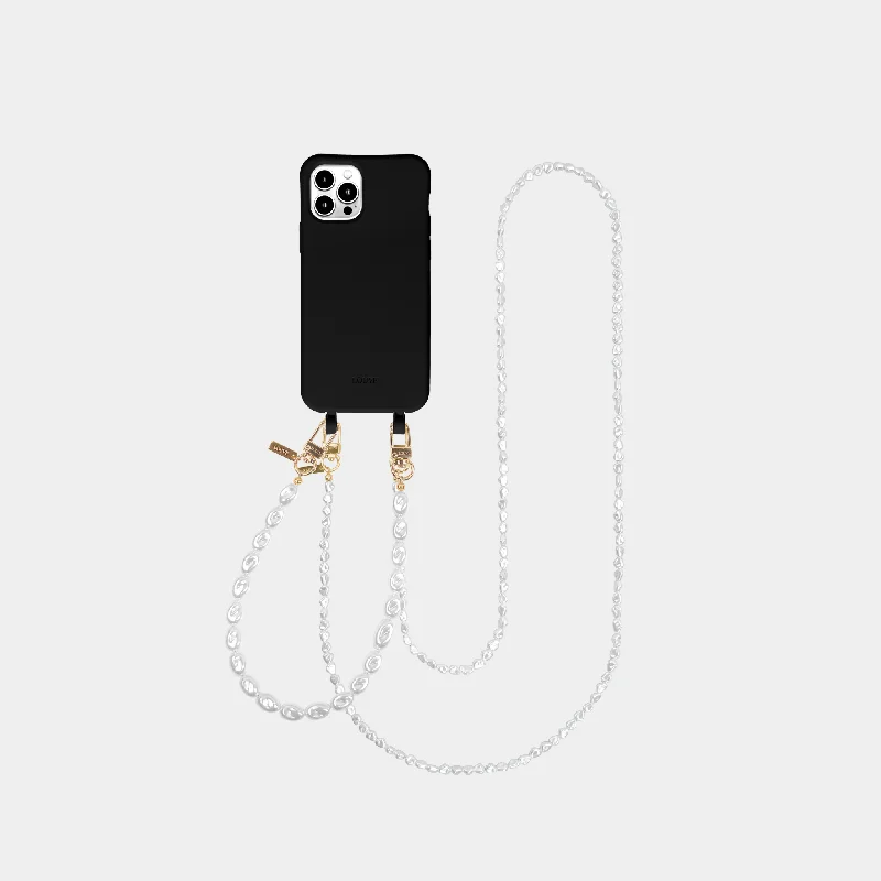 Black Phone Case + Pearl Wristlet & Crossbody Chain