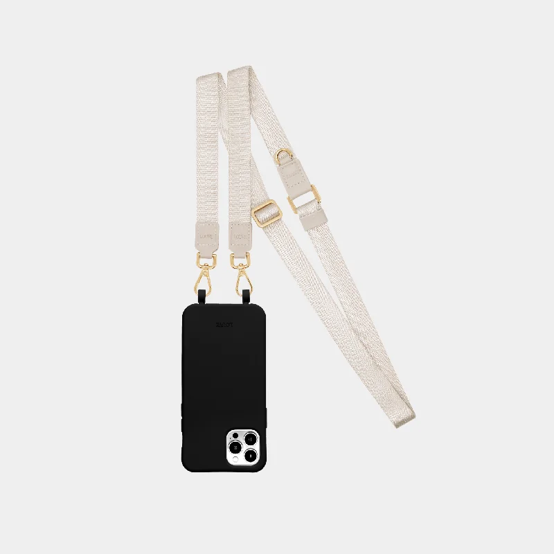 Black Phone Case + Bone Crossbody Lanyard