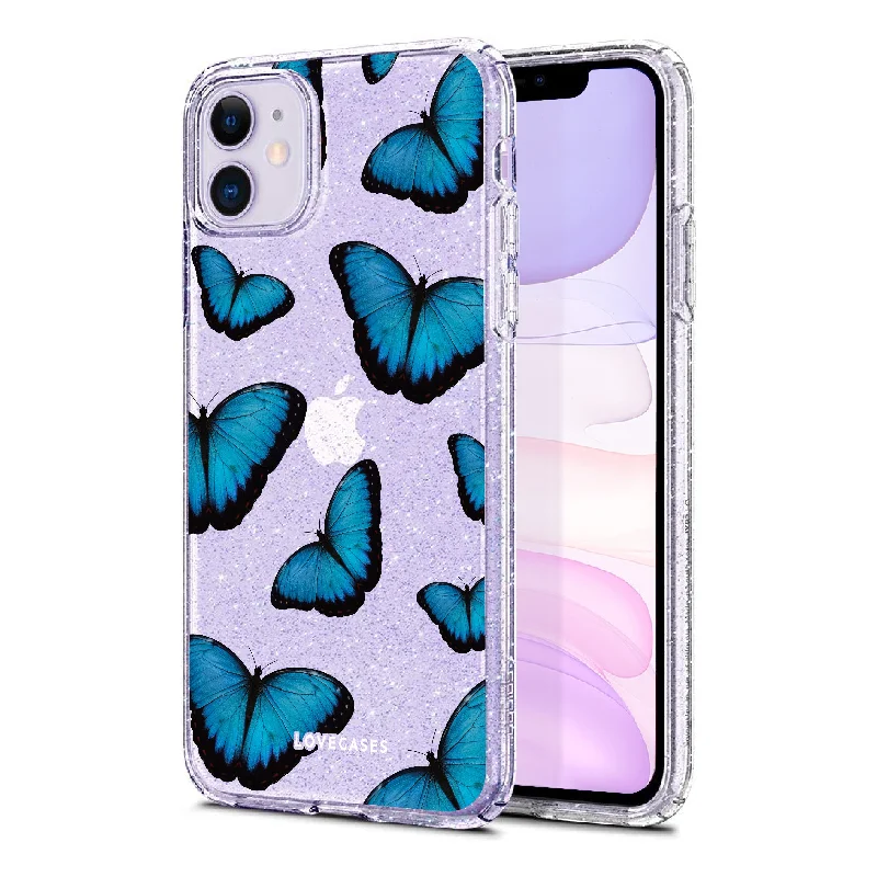 Blue Butterfly Glitter Phone Case