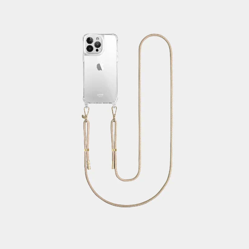 Clear Phone Case + Beige Crossbody Strap