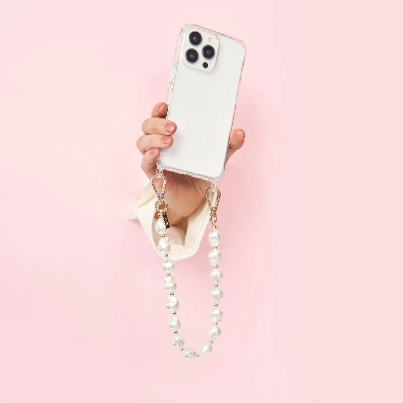 Clear Phone Case + Pearl & Gold Wristlet