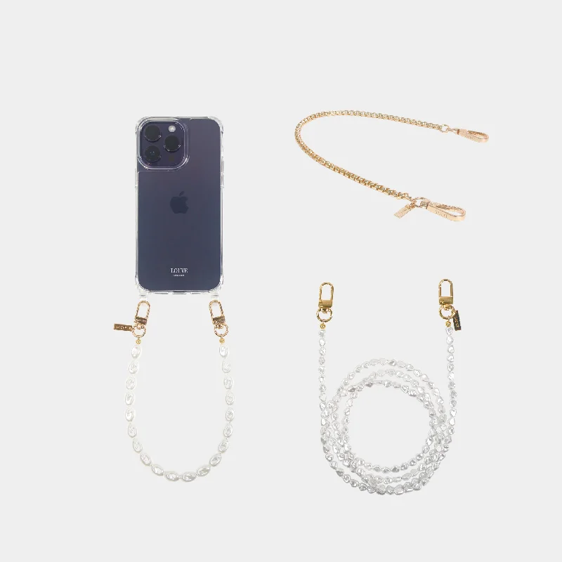 Clear Phone Case + Gold-Plated Wristlet + Pearl Wristlet & Crossbody Chain