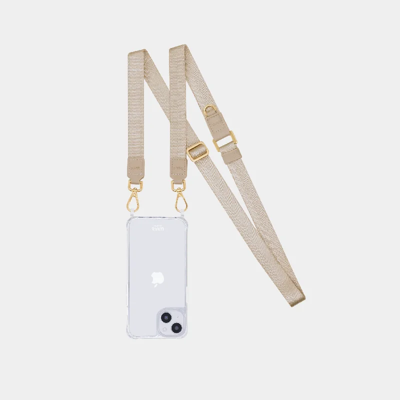 Clear Phone Case + Beige Crossbody Lanyard