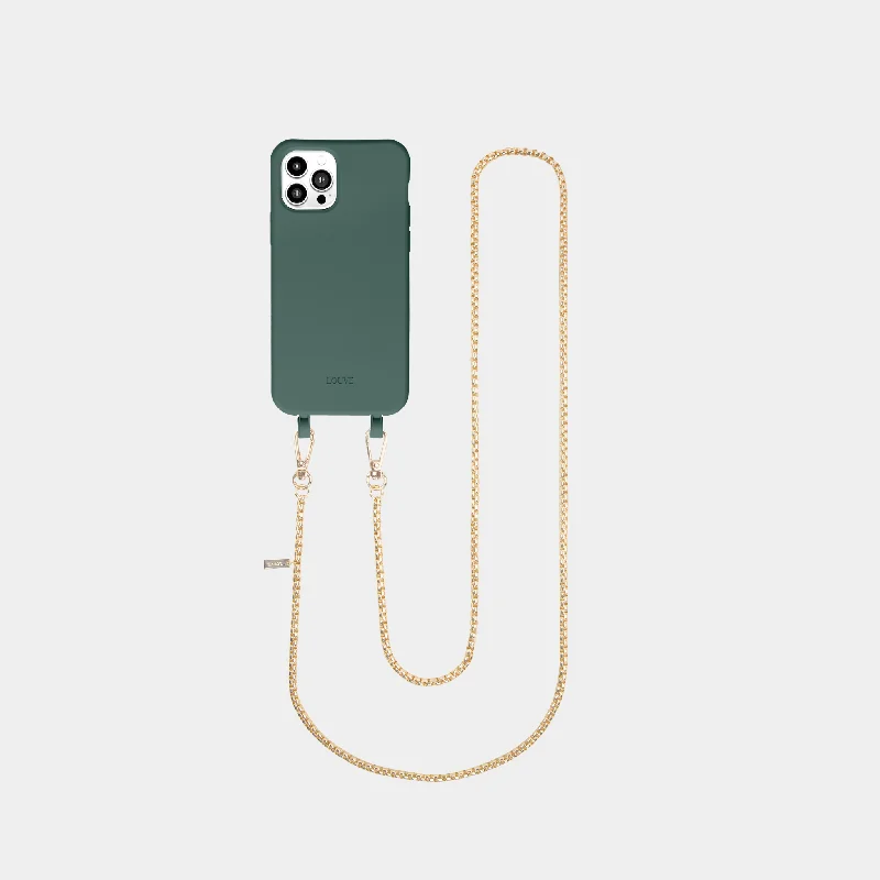 Green Phone Case + Gold-Plated Crossbody Chain