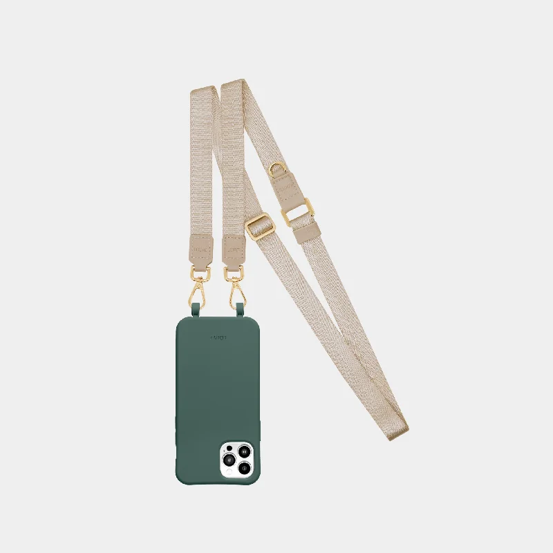 Green Phone Case + Beige Crossbody Lanyard