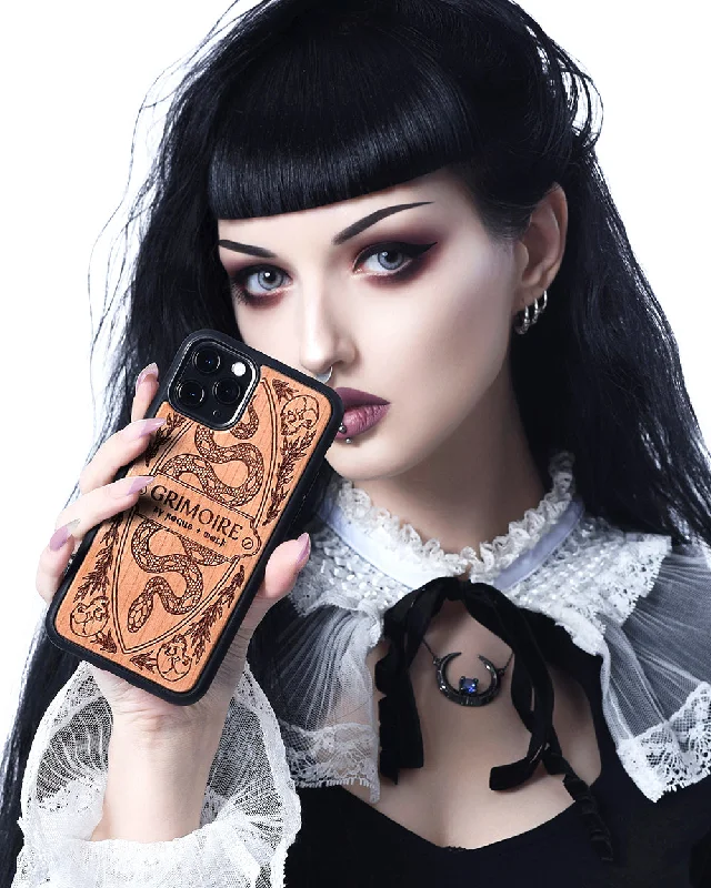 Grimoire - Engraved Cherry Wood Phone Case