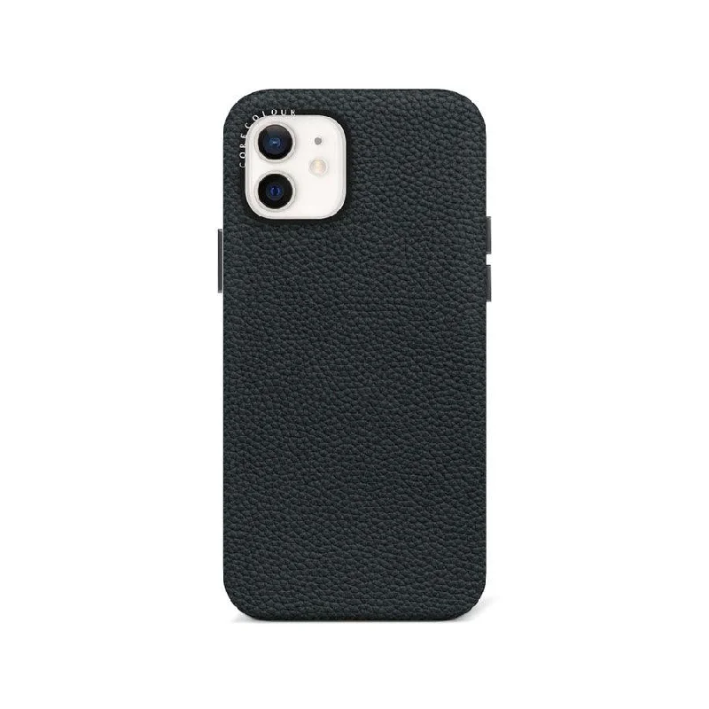 iPhone 12 Black Genuine Leather Phone Case