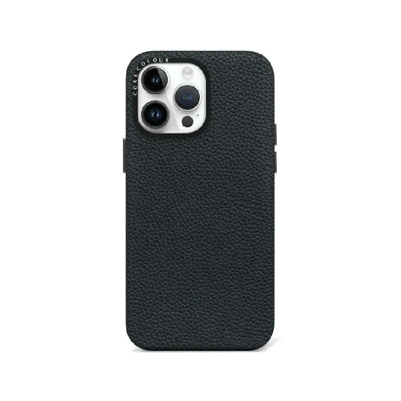 iPhone 14 Pro Max Black Genuine Leather Phone Case