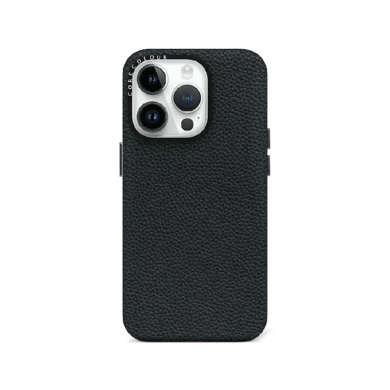 iPhone 14 Pro Black Genuine Leather Phone Case