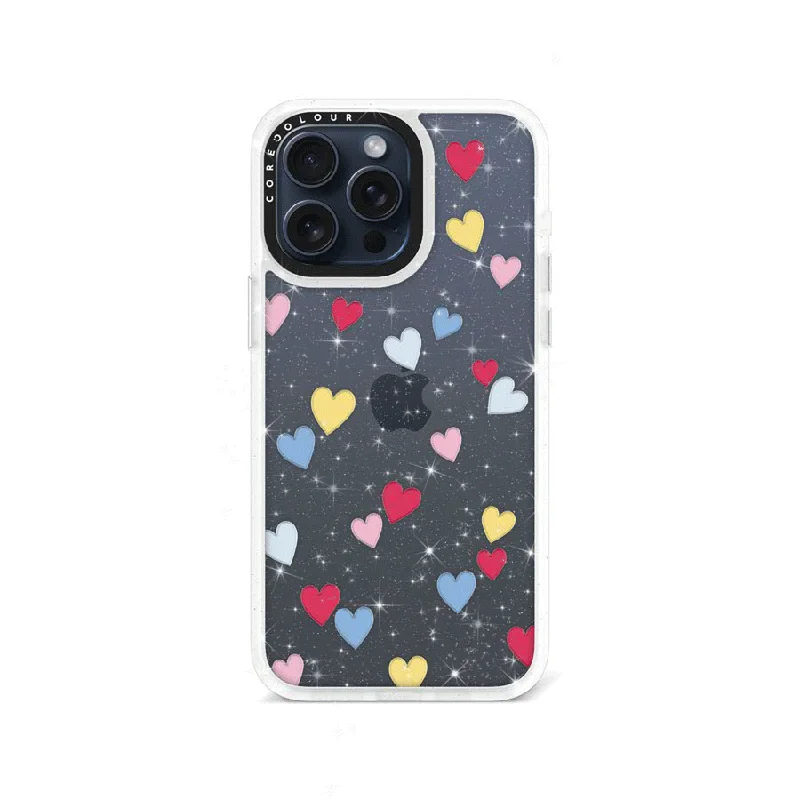 iPhone 15 Pro Max Flying Hearts Glitter Phone Case