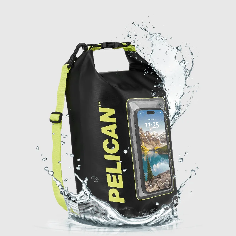 Pelican Marine Waterproof 5L Dry Bag (Black/ Hi Vis Yellow) - Phone Pouch