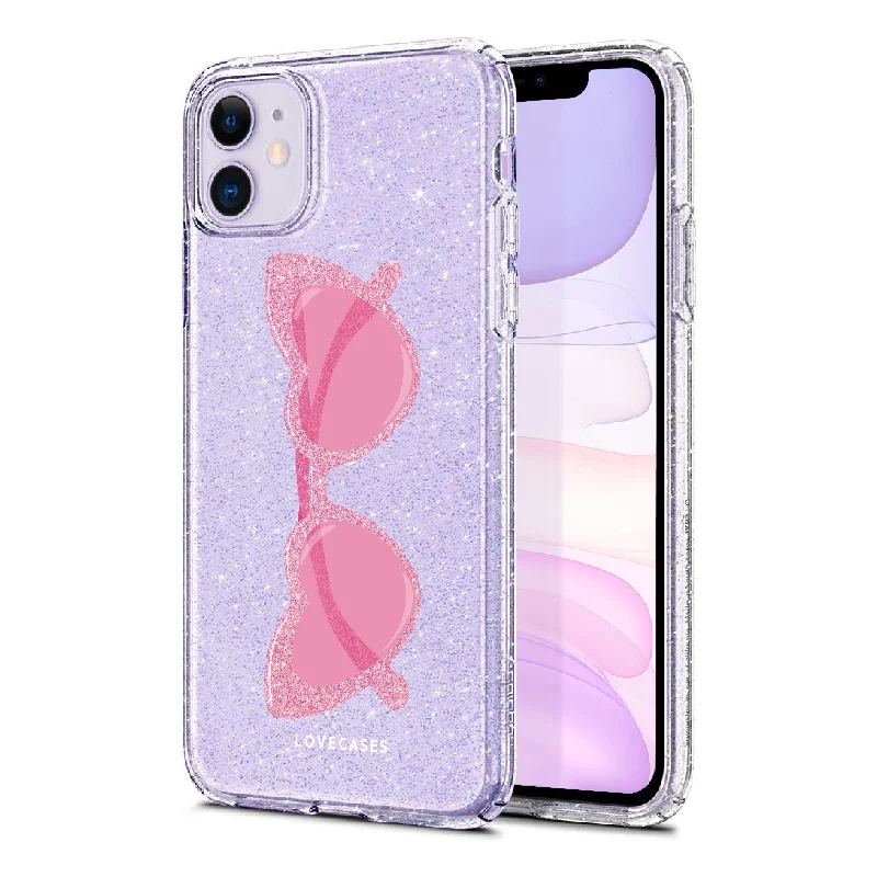 Pink Heart Sunglasses Glitter Phone Case