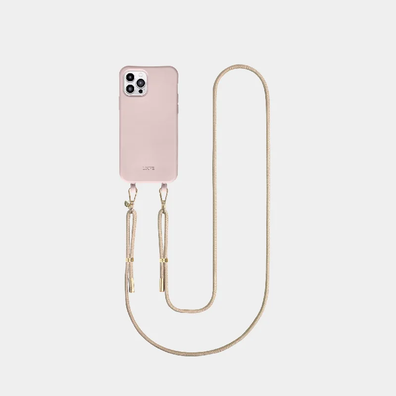 Pink Phone Case + Beige Crossbody Strap