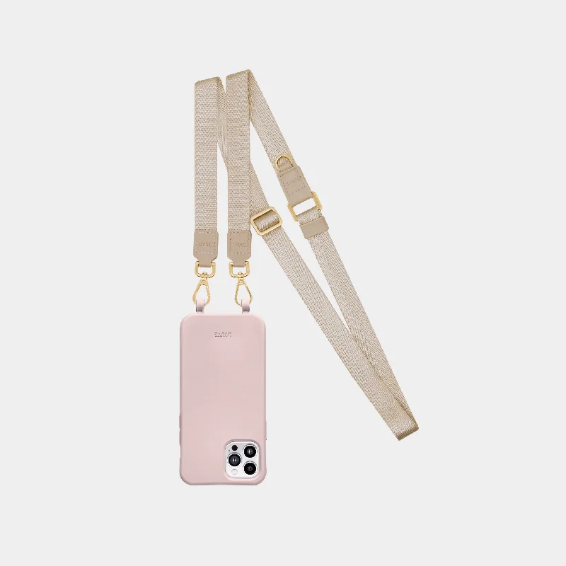 Pink Phone Case + Beige Crossbody Lanyard