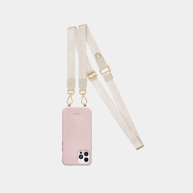 Pink Phone Case + Bone Crossbody Lanyard