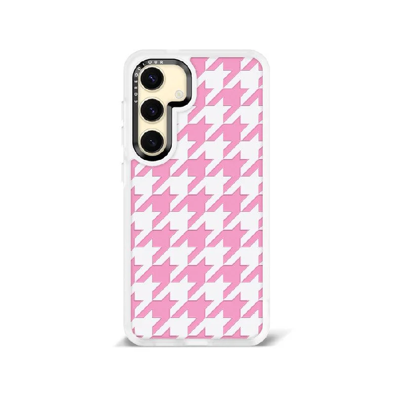 Samsung Galaxy S24 Pink Houndstooth Phone Case