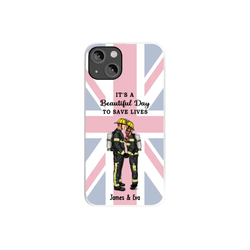 She Saves Lives and He Rescues Them - Personalized Phone Case For Couples, Firefighter, EMS, Nurse, Police Officer, Military