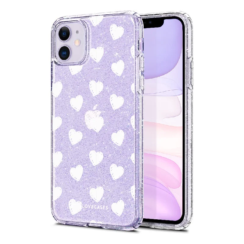 White Hearts Glitter Phone Case