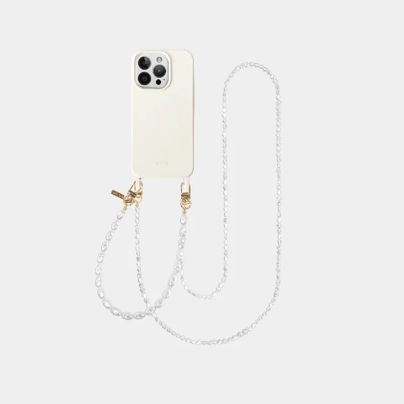 Off-White Phone Case + Pearl Wristlet & Crossbody Chain